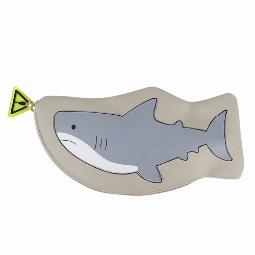 ペンケース 机上アクセサリー 文具 ステーショナリー キッチン 日用品 サメ ダイカット イラストプリント ファスナー付き 遊び心ある