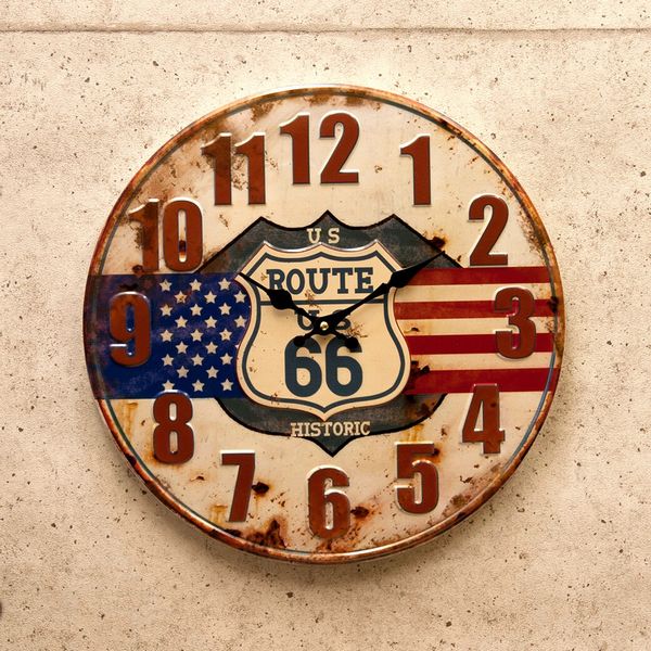 掛け時計 壁掛け時計 インテリア時計 家具 インテリア 壁掛時計 アンティーク エンボスクロック US Route66 アメリカン雑貨